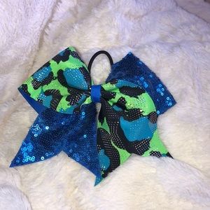 Blue and Green Cheetah Print Sequenced Cheer Bow